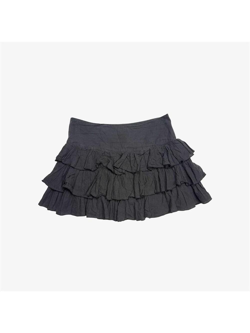 European vintage Jennyfer (French brand) black ruffled mini skirt low rise Y2K